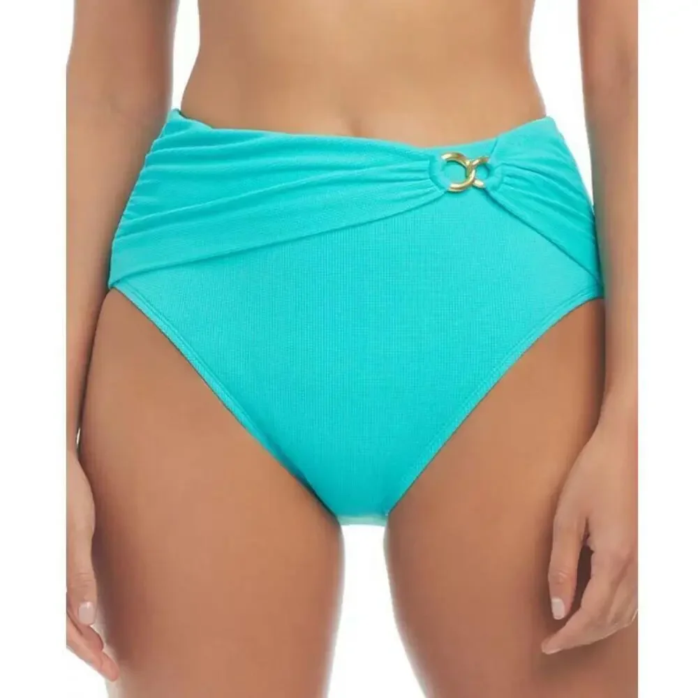 Bleu by Rod Beattie Women's Blue Ring Hardware High-Waist Bikini Bottoms 4